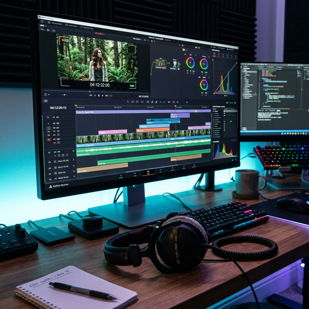 Video and audio multi-track timeline editing workstation